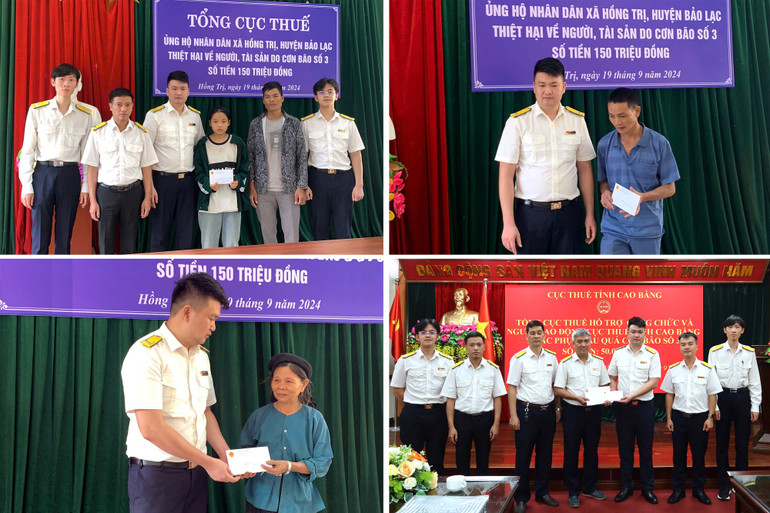 Chia sẻ với những mất mát của bà con, Đoàn công tác đã thay mặt cán bộ, công chức và người lao động ngành Thuế trao gửi sự ủng hộ với tình cảm và sự sẻ chia sâu sắc