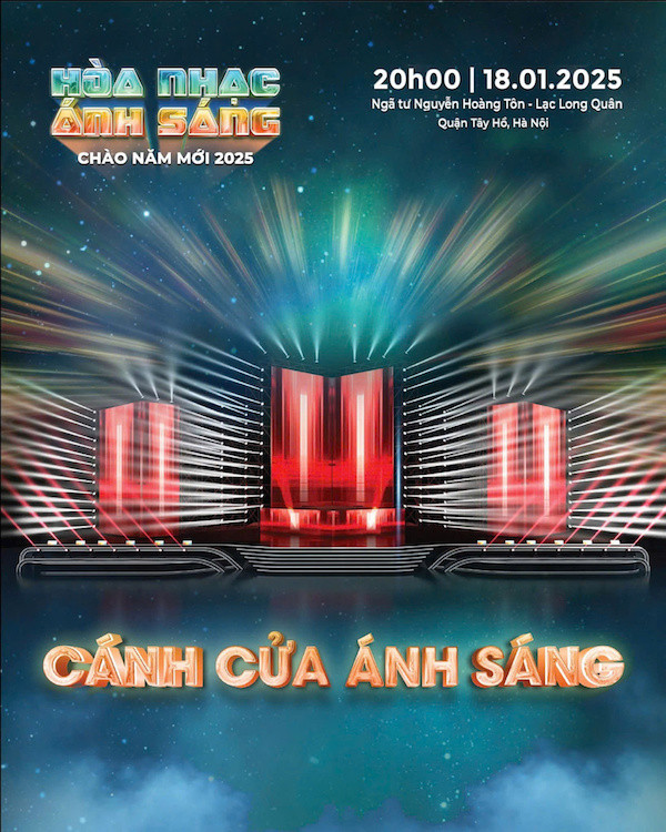 Sân khấu chương trình Hòa nhạc ánh sáng-Chào năm mới 2025 được thiết kế đẹp mắt.