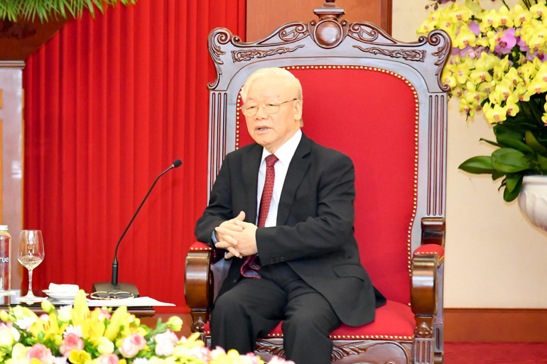 [Ảnh] Tổng Bí thư Nguyễn Phú Trọng tiếp Tổng thống Cộng hòa Singapore Halimah Yacob ảnh 3