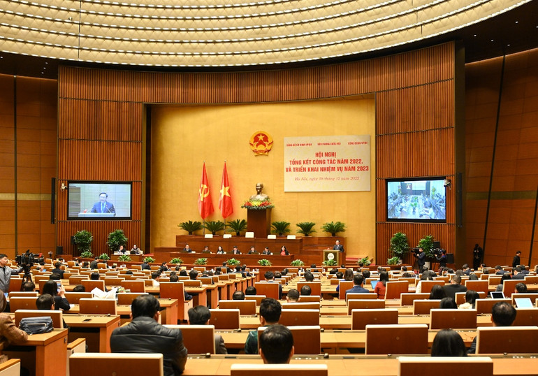 Quang cảnh hội nghị tổng kết công tác năm 2022 và triển khai nhiệm vụ năm 2023 của Văn phòng Quốc hội.