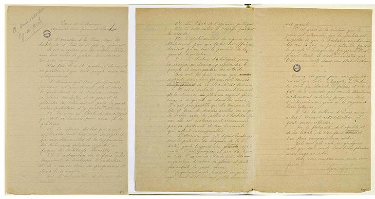 Ba trang viết tay “Bản Yêu sách của nhân dân An Nam” lưu trữ tại Pháp.