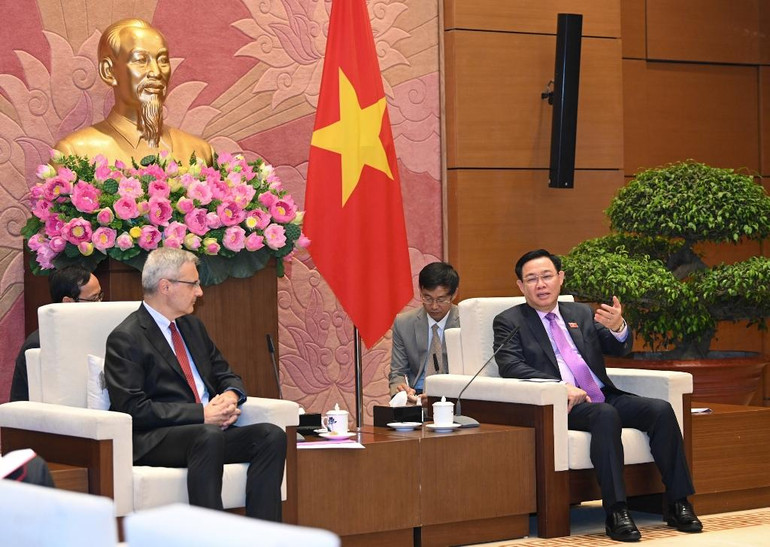 [Ảnh] Chủ tịch Quốc hội Vương Đình Huệ tiếp Đại sứ Pháp tại Việt Nam ảnh 2