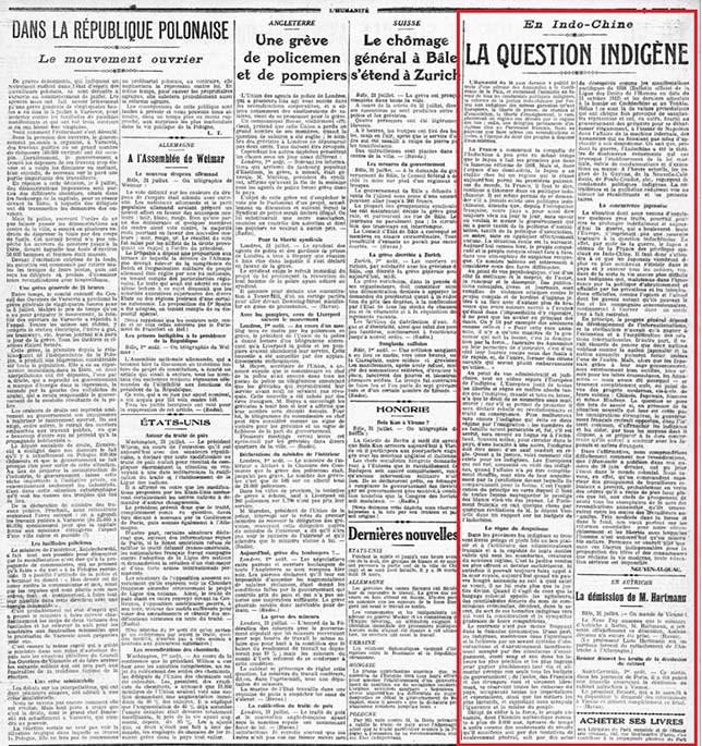 Một bài báo của Nguyễn Ái Quốc trên báo Nhân Đạo số ra ngày 2/8/1919.