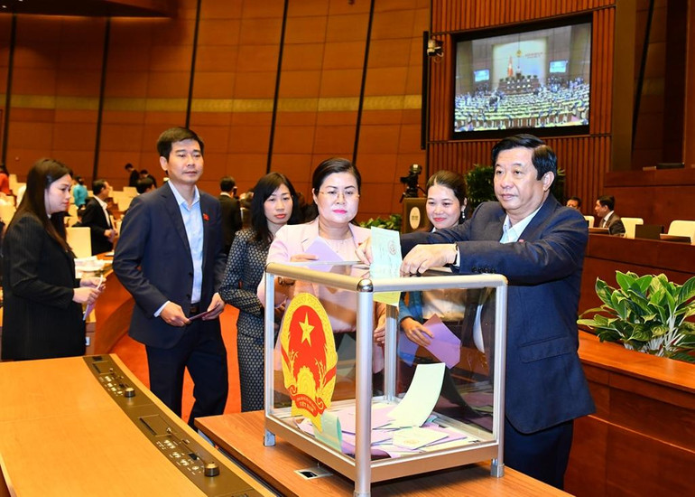 Các đại biểu Quốc hội bỏ phiếu miễn nhiệm Tổng Kiểm toán Nhà nước nhiệm kỳ 2021-2026; phê chuẩn việc miễn nhiệm Bộ trưởng Giao thông vận tải nhiệm kỳ 2021-2026.