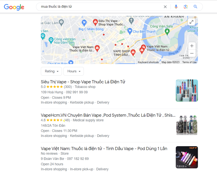 Không thiếu những nơi bán thuốc lá điện tử hàng lậu nhưng lại công khai, công bố địa chỉ và hiện rõ trên Google Map.