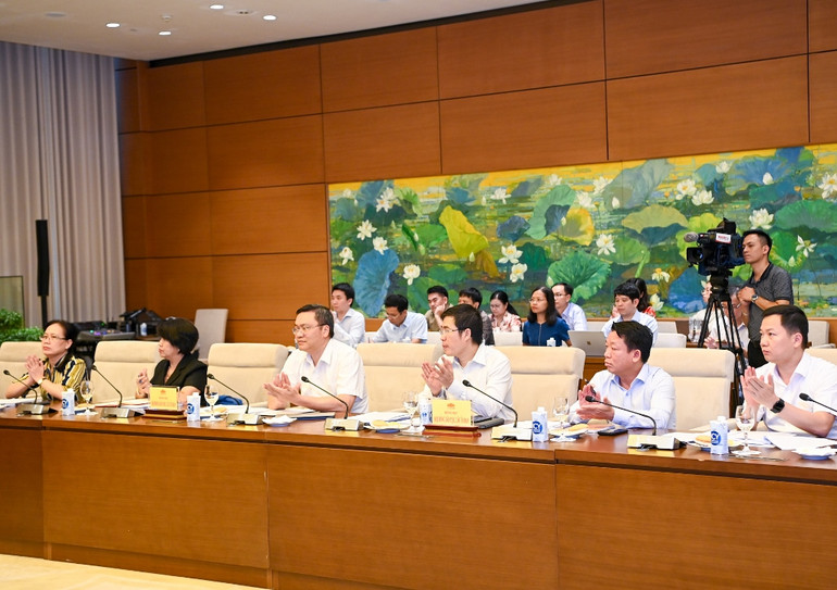 Đại diện Thường trực Hội đồng Dân tộc và các Ủy ban của Quốc hội, lãnh đạo các đơn vị thuộc Văn phòng Quốc hội dự buổi làm việc.