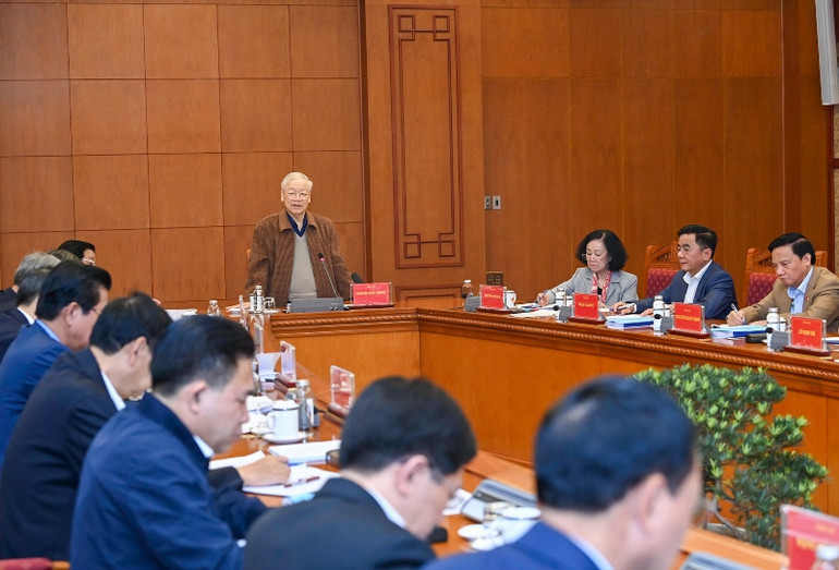 Tổng Bí thư Nguyễn Phú Trọng, Trưởng Ban Chỉ đạo phát biểu tại cuộc họp. (Ảnh: DUY LINH)
