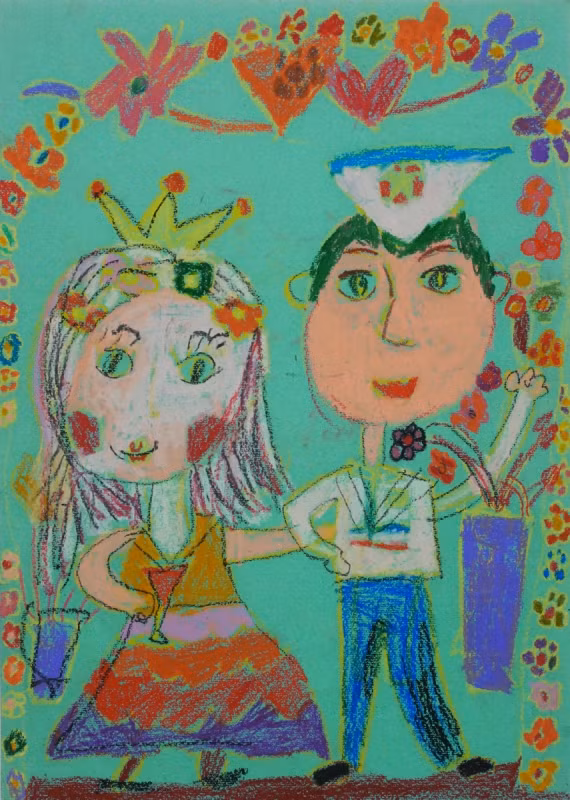 Tác phẩm “Đám cưới chú bộ đội” của tác giả Trần Yến Nhi, Trường Tiểu học Trần Nhật Duật, Hà Nội.