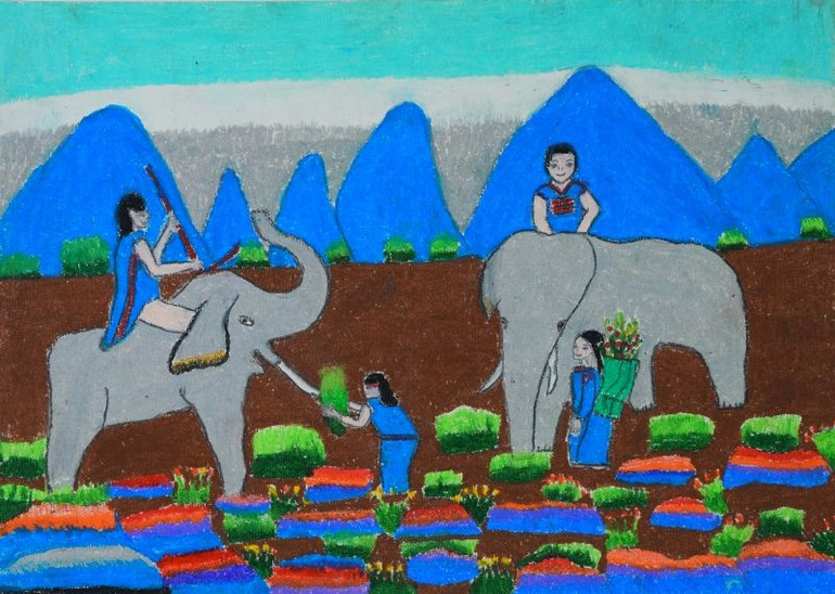 Tác phẩm “Hai con voi” của tác giả Y Luy, Trường Tiểu học Nhà May Mắn, huyện Krông Nô, Đắk Nông.