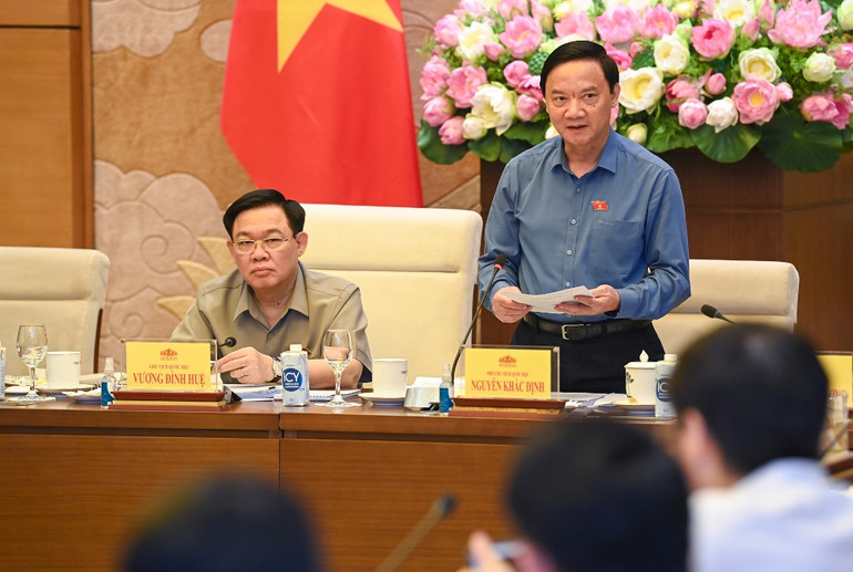 Phó Chủ tịch Quốc hội Nguyễn Khắc Định phát biểu tại buổi làm việc.