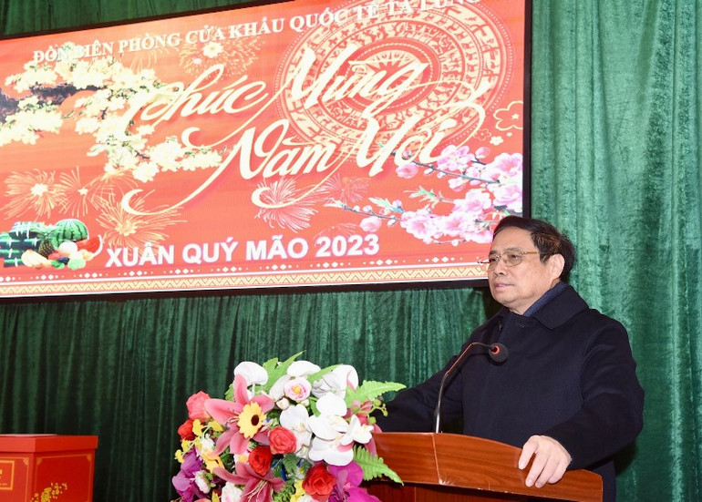 Thủ tướng Phạm Minh Chính Phát biểu chúc tết cán bộ, chiến sĩ Đồn Biên Phòng Tà Lùng.