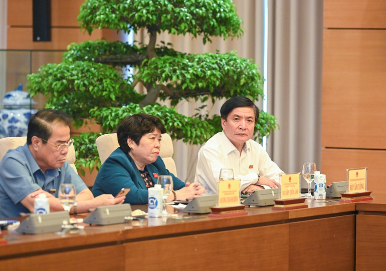 Tổng Thư ký, Chủ nhiệm Văn phòng Quốc hội Bùi Văn Cường; Chủ nhiệm Ủy ban Xã hội Nguyễn Thúy Anh; Trưởng Ban Dân nguyện Dương Thanh Bình dự cuộc gặp mặt.