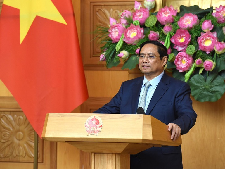 Thủ tướng Phạm Minh Chính phát biểu ý kiến tại cuộc tiếp.