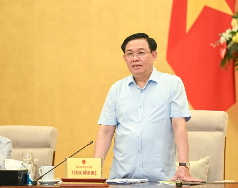 Chủ tịch Quốc hội Vương Đình Huệ phát biểu tại buổi làm việc với các chuyên gia. (Ảnh: Duy Linh)