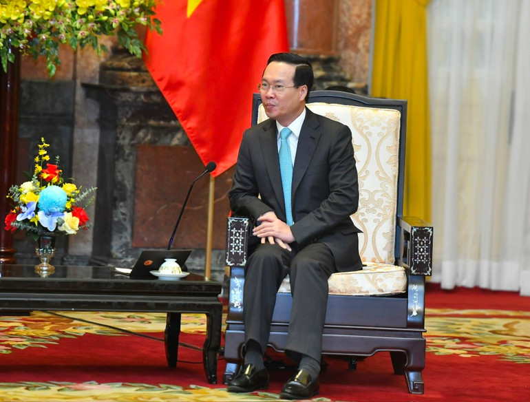 Chủ tịch nước Võ Văn Thưởng phát biểu tại buổi tiếp Chủ tịch Quốc hội Campuchia Samdech Khuon Sudary.