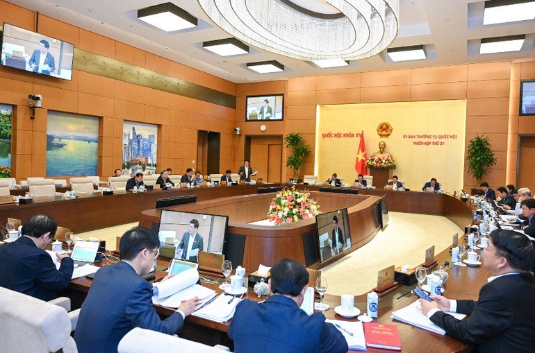 Phiên họp Ủy ban Thường vụ Quốc hội cho ý kiến về dự án Luật Nhà ở (sửa đổi). (Ảnh: Duy Linh)