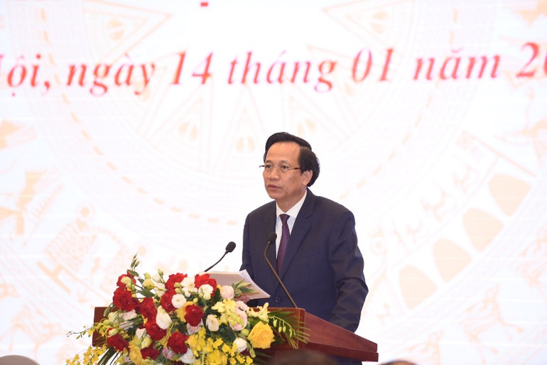 Bộ trưởng Lao động-Thương binh và Xã hội Đào Ngọc Dung phát biểu ý kiến tại Hội nghị.