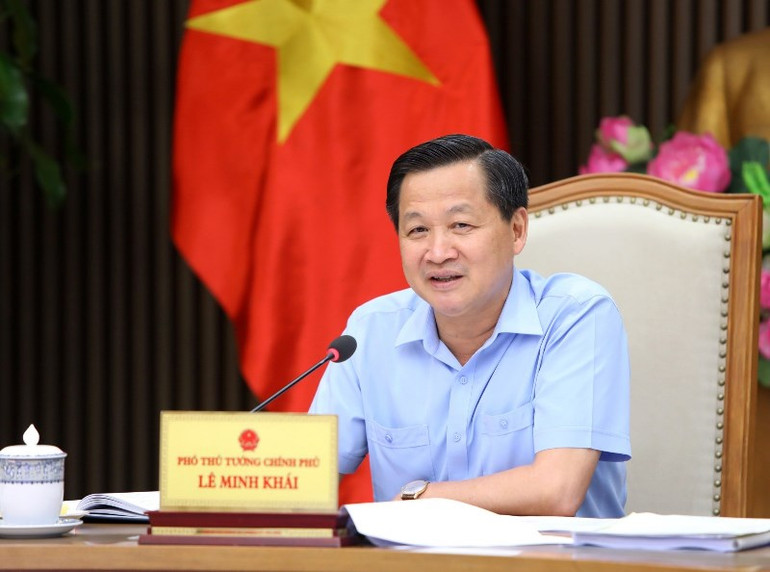 Phó Thủ tướng Lê Minh Khái phát biểu tại cuộc họp.