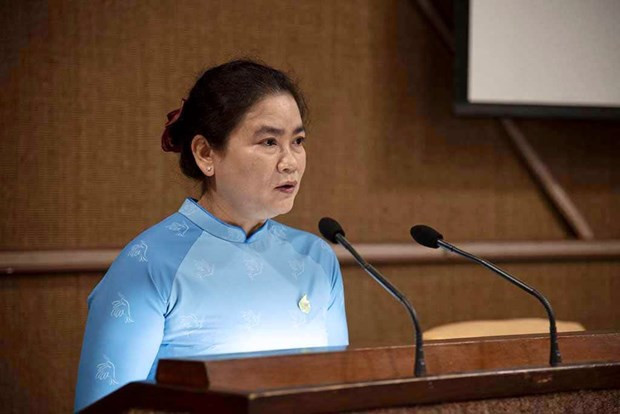 Phó Chủ tịch Thường trực Hội LHPN Việt Nam Đỗ Thị Thu Thảo phát biểu tại Tọa đàm “Vai trò của phụ nữ trong đời sống chính trị, kinh tế-xã hội của đất nước”. (Ảnh: Mai Phương/PV TTXVN tại La Habana)