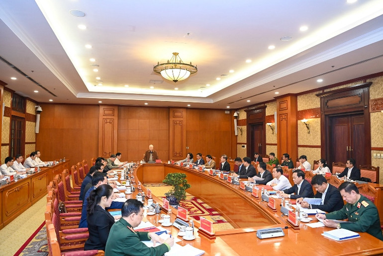 Quang cảnh cuộc họp tại Trụ sở Trung ương Đảng. (Ảnh: DUY LINH)