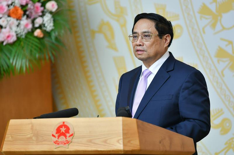 Thủ tướng Phạm Minh Chính phát biểu ý kiến tại buổi gặp mặt.