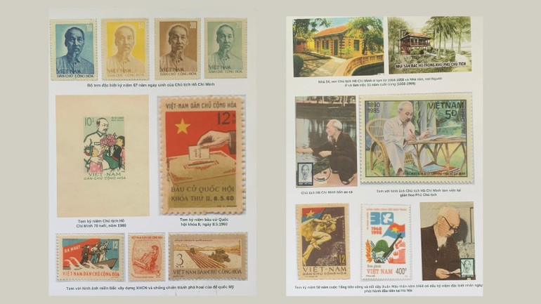 Hành trình cứu nước và sự nghiệp vĩ đại của Chủ tịch Hồ Chí Minh được thể hiện qua bộ sưu tập gần 400 mẫu tem, bưu ảnh phát hành từ năm 1911 đến nay. (Ảnh: SONG ANH) Hành trình cứu nước và sự nghiệp vĩ đại của Chủ tịch Hồ Chí Minh được thể hiện qua bộ sưu tập gần 400 mẫu tem, bưu ảnh phát hành từ năm 1911 đến nay. (Ảnh: SONG ANH)