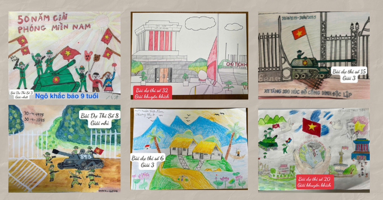 Một số bức tranh được giải trong cuộc thi vẽ tranh với chủ đề "Quê hương Việt Nam".