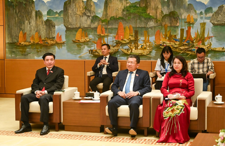 Tổng Thư ký, Chủ nhiệm Văn phòng Quốc hội Bùi Văn Cường; Chủ nhiệm Ủy ban Đối ngoại Vũ Hải Hà và các đại biểu Việt Nam dự cuộc tiếp.