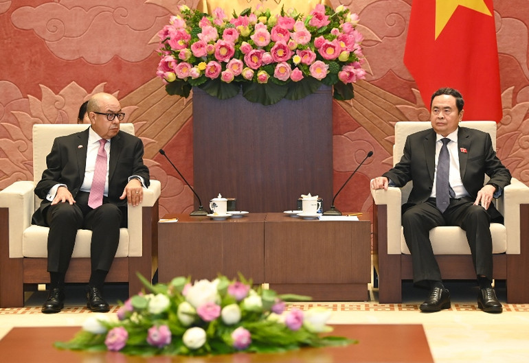 Chủ tịch Quốc hội Trần Thanh Mẫn phát biểu tại cuộc tiếp Tổng Thư ký Hạ viện Maroc Najib El Khadi. (Ảnh Duy Linh)