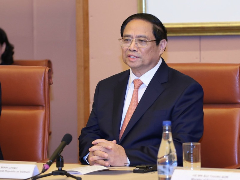 Thủ tướng Chính phủ Phạm Minh Chính phát biểu tại cuộc hội đàm.