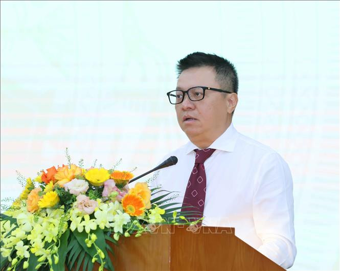 Đồng chí Lê Quốc Minh, Ủy viên Trung ương Đảng, Phó Trưởng Ban Tuyên giáo Trung ương, Chủ tịch Hội Nhà báo Việt Nam, Tổng Biên tập Báo Nhân Dân phát biểu tại hội nghị. Ảnh: Phương Hoa/TTXVN.