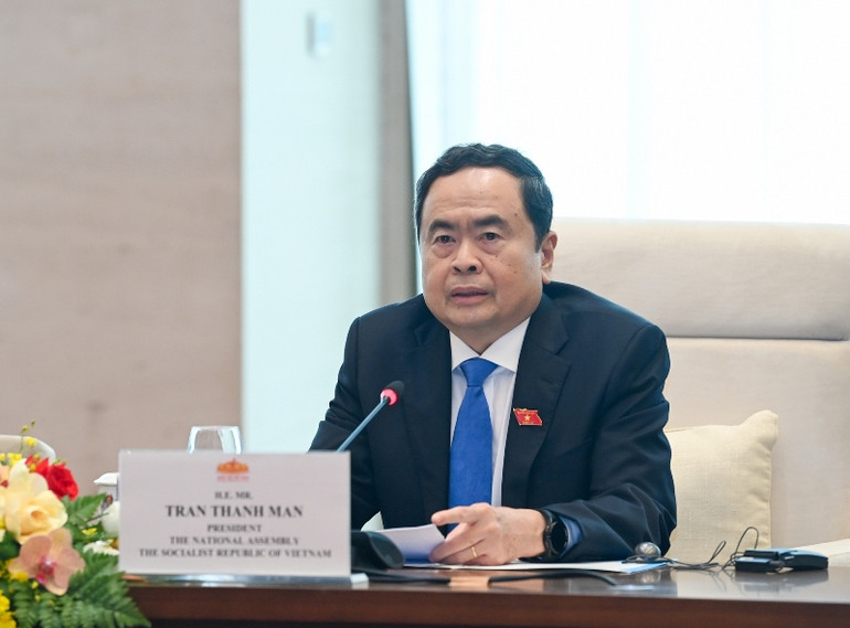 Chủ tịch Quốc hội Trần Thanh Mẫn phát biểu tại cuộc tiếp. (Ảnh Duy Linh) Chủ tịch Quốc hội Trần Thanh Mẫn phát biểu tại cuộc tiếp. (Ảnh Duy Linh)