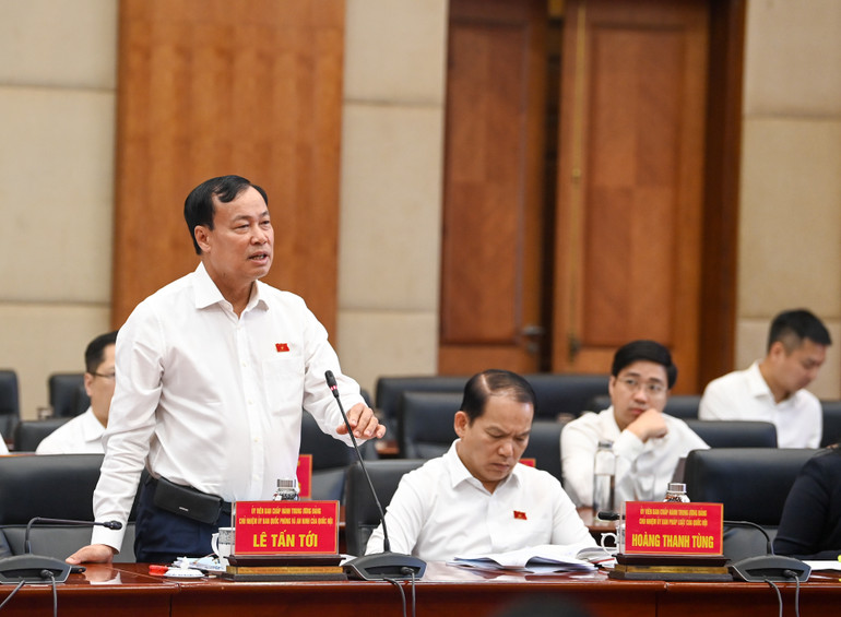 Chủ nhiệm Ủy ban Quốc phòng, An ninh Lê Tấn Tới phát biểu tại buổi làm việc.