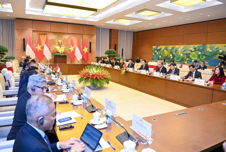 Quang cảnh buổi hội kiến tại Nhà Quốc hội. (Ảnh: DUY LINH)