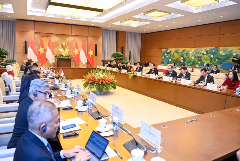 Quang cảnh buổi hội kiến tại Nhà Quốc hội. (Ảnh: DUY LINH)