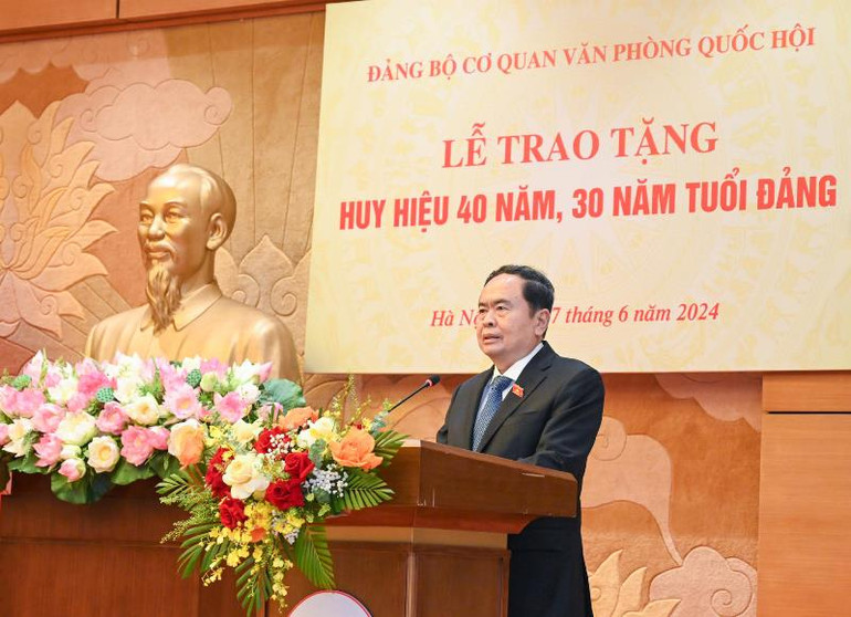 Chủ tịch Quốc hội Trần Thanh Mẫn phát biểu tại buổi lễ. (Ảnh Duy Linh) Chủ tịch Quốc hội Trần Thanh Mẫn phát biểu tại buổi lễ. (Ảnh Duy Linh)