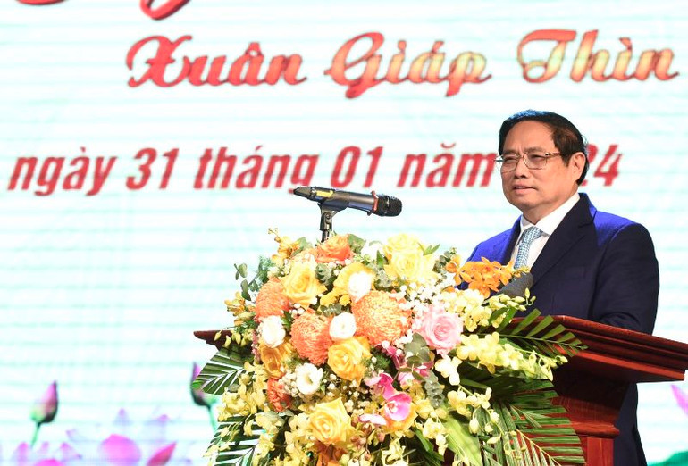 Thủ tướng Phạm Minh Chính phát biểu ý kiến tại buổi đến thăm.