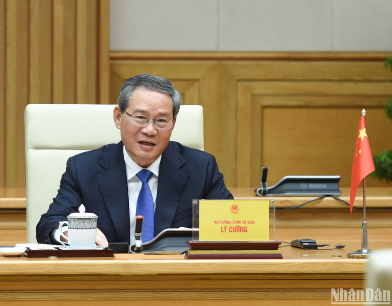 Thủ tướng Trung Quốc Lý Cường phát biểu tại cuộc hội đàm. (Ảnh: TRẦN HẢI)