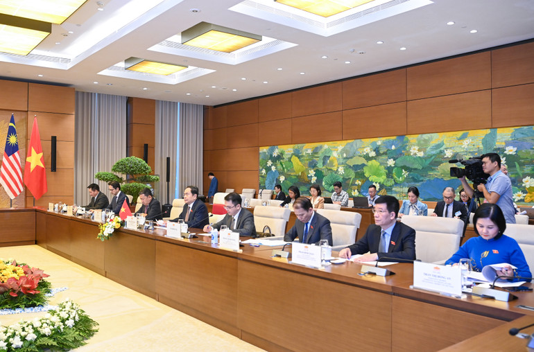 Chủ tịch Quốc hội Trần Thanh Mẫn phát biểu tại buổi hội đàm. (Ảnh: Duy Linh)