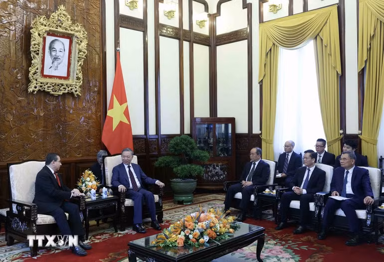 Chủ tịch nước Tô Lâm tiếp Đại sứ Panama Eligio Salas III. Ảnh: Nhan Sáng/TTXVN