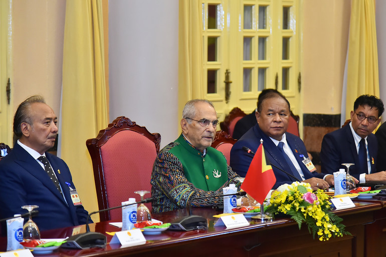 Tổng thống nước Cộng hòa Dân chủ Timor Leste José Ramos-Horta phát biểu đáp từ Chủ tịch nước Tô Lâm tại buổi hội đàm.