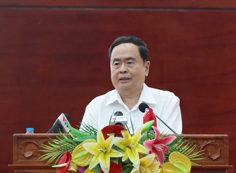 Chủ tịch Quốc hội Trần Thanh Mẫn phát biểu tại cuộc tiếp xúc cử tri sau Kỳ họp thứ 7, Quốc hội khóa XV tại Hậu Giang.