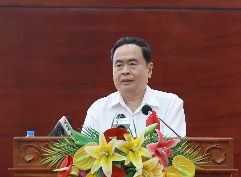 Chủ tịch Quốc hội Trần Thanh Mẫn phát biểu tại cuộc tiếp xúc cử tri sau Kỳ họp thứ 7, Quốc hội khóa XV tại Hậu Giang.