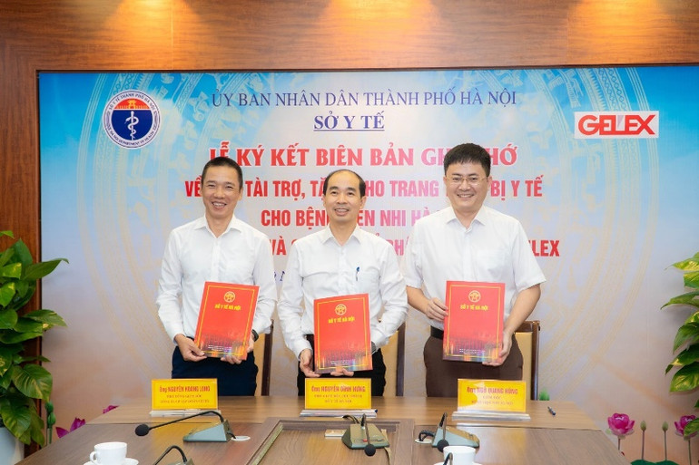 Lãnh đạo Tập đoàn GELEX - Sở Y tế Hà Nội - Bệnh viện Nhi Hà Nội ký biên bản ghi nhớ hợp tác, ngày 12/6.