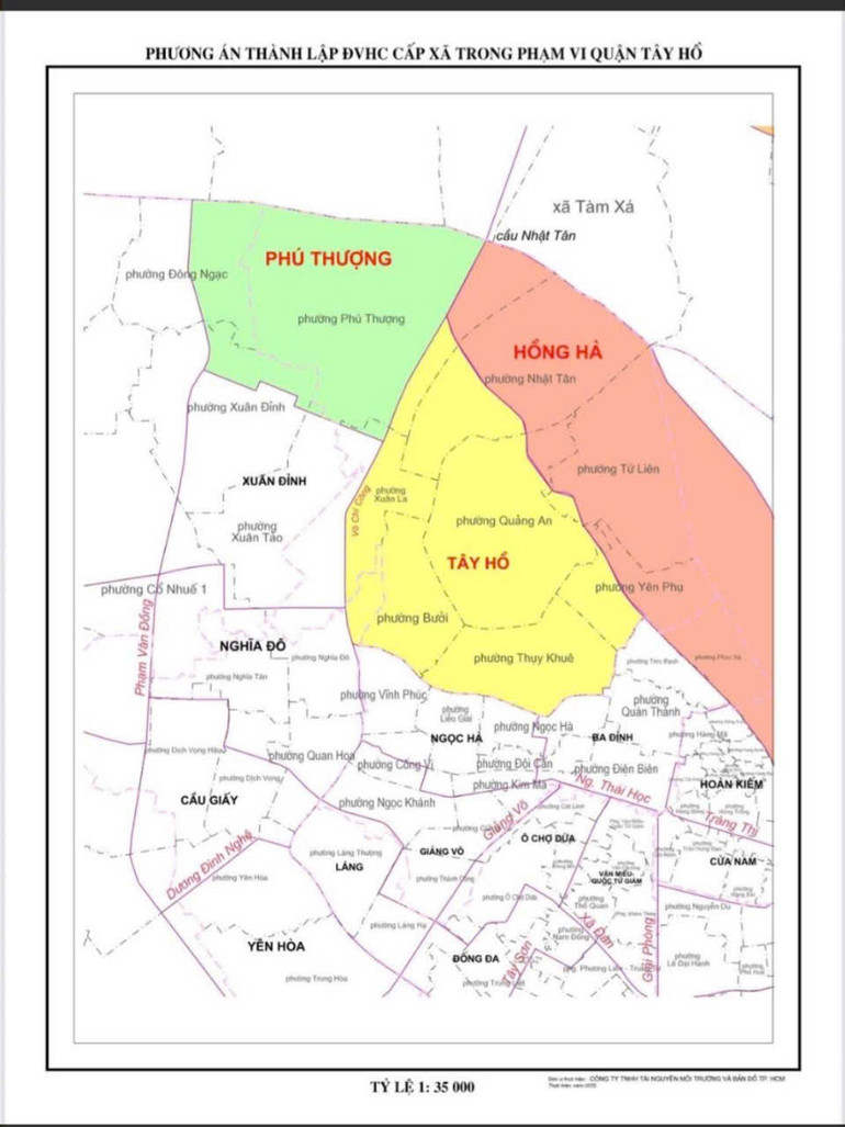 Phương án thành lập đơn vị hành chính cấp xã trong phạm vi quận Tây Hồ. (Ảnh: THÙY GIANG)
