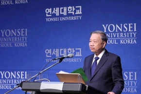 Tổng Bí thư Tô Lâm phát biểu chính sách tại Trường đại học Yonsei. (Ảnh: Thống Nhất-TTXVN)