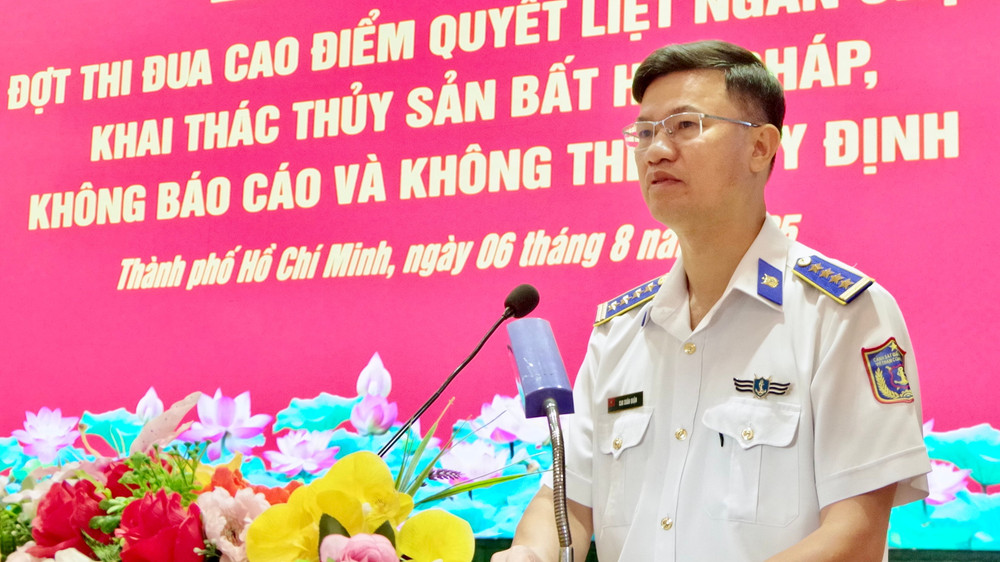 Đại tá Cao Xuân Quận, Phó Chính ủy Bộ Tư lệnh Vùng Cảnh sát biển 3, phát biểu. img-1784.jpg