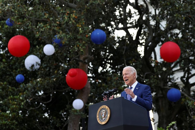 Từ Nhà Trắng, Tổng thống Joe Biden có bài phát biểu kỷ niệm Ngày Độc lập. (Ảnh: Reuters) Quốc khánh Hoa Kỳ -0