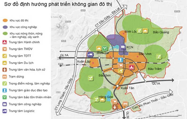 Bản đồ quy hoạch của thành phố Long Khánh với vị trí trung tâm chiến lược tập trung tại Phường Bảo Vinh. Long Khánh-Trọng điểm quy hoạch khu đô thị hành chính mới của tỉnh Đồng Nai -0