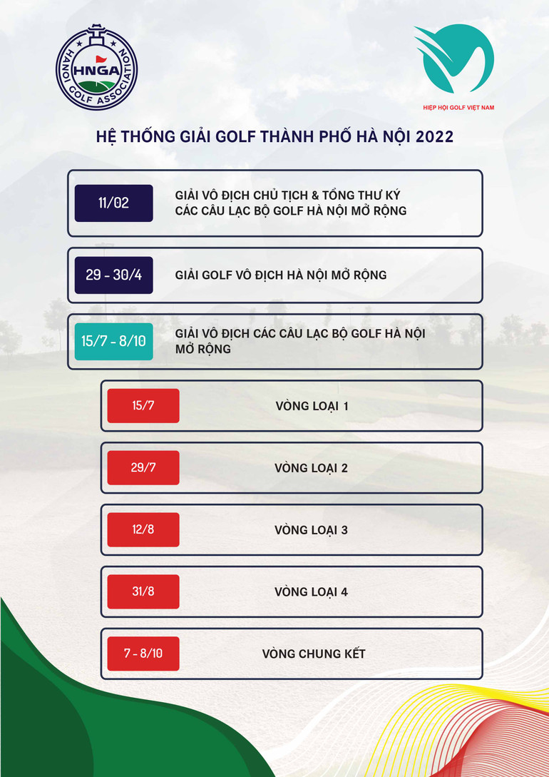 Lịch dự kiến các giải golf tại thành phố Hà Nội trong năm 2022. Sôi nổi các giải golf Hà Nội trong năm 2022 -0